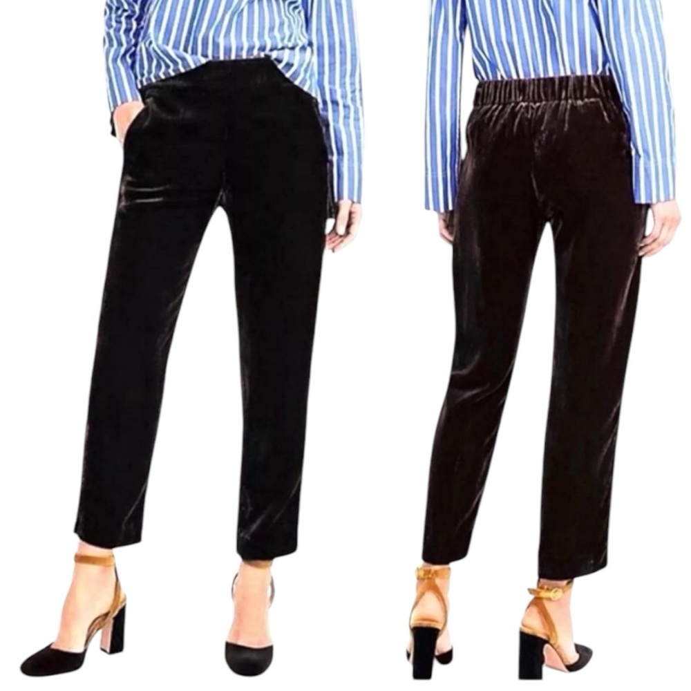 J. Crew Black Velvet Peyton‎ Pull-On Pant With Back Elastic Waistband Size 6